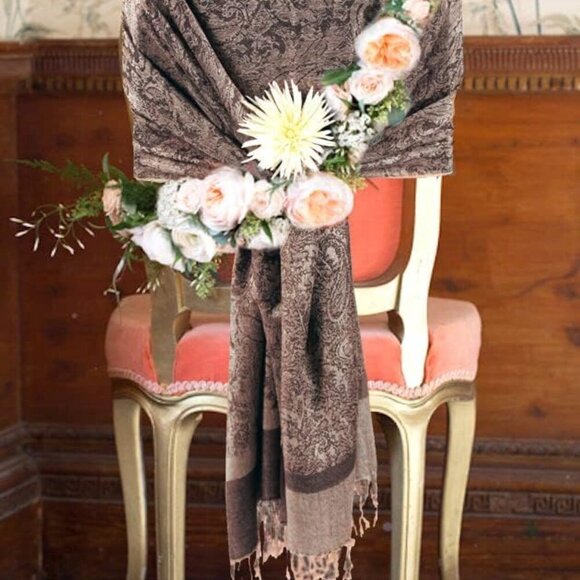 Two Tone Vintage Jacquard Paisley Pashmina Shawl Wrap Scarf Stole - Picture 4 of 6